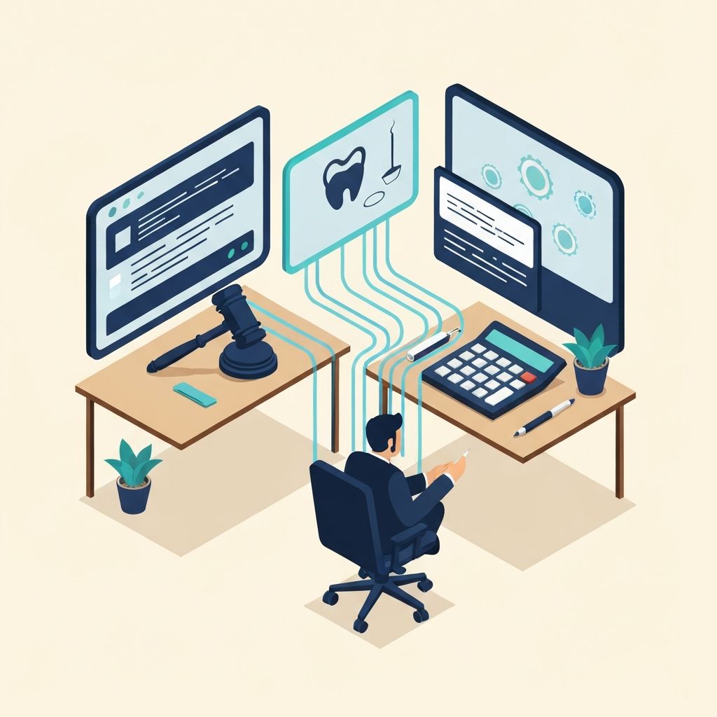 AI-powered office automation dashboard showing interconnected workflow tools for professional practices